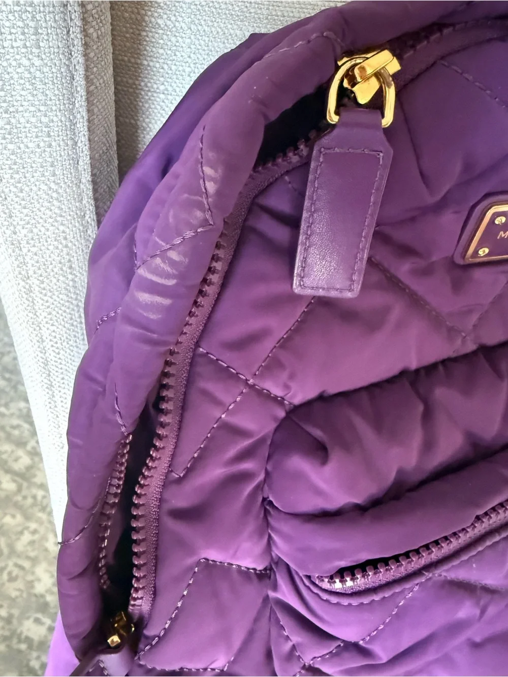 Marc Jacobs Purple Quilted Nylon Backpack Gold Hardware Travel Bag